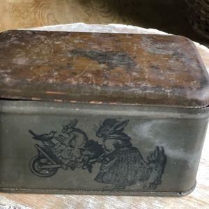 Vintage Tea Tin Bunny Rabbits Garden Wheel Barrel Easter